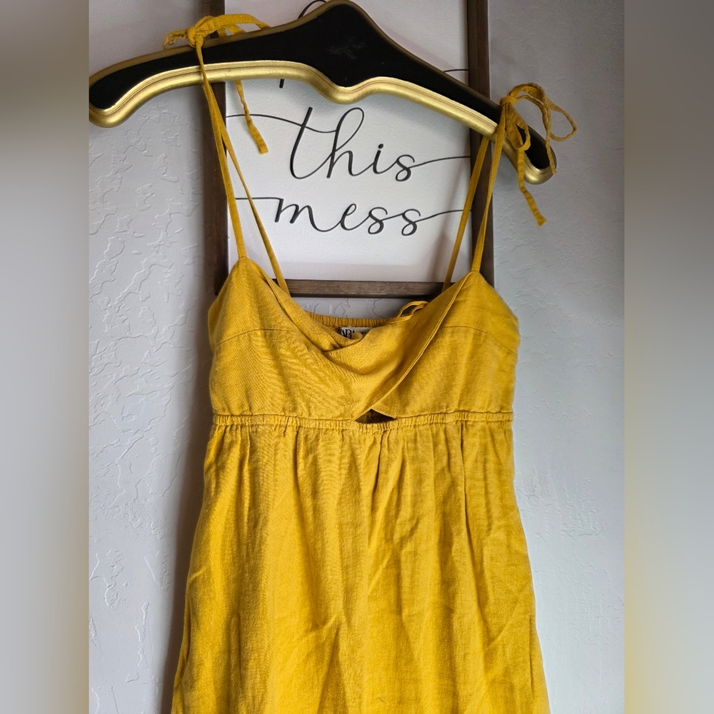 Zara Strappy Linen Blend Mustard Yellow Midi Dress Size XS - Picture 4 of 9